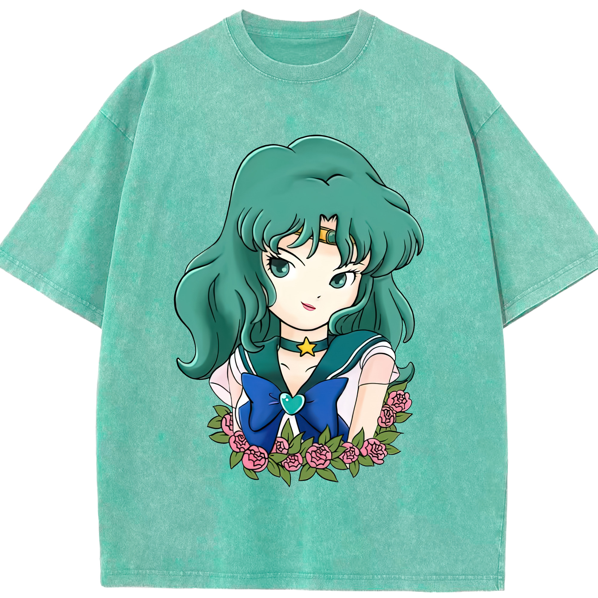 （画像用） 美少女戦士セーラームーン 海王 みちる（かいおう みちる） Sailor Moon Kaiou Michiru 綿100% ヴィンテージ風 半袖Tシャツ（フロントプリント）